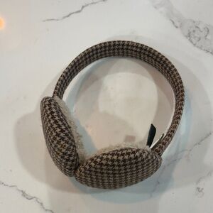 J. Crew Tan & Brown Houndstooth Wool Blend & Sherpa Earmuffs Headband